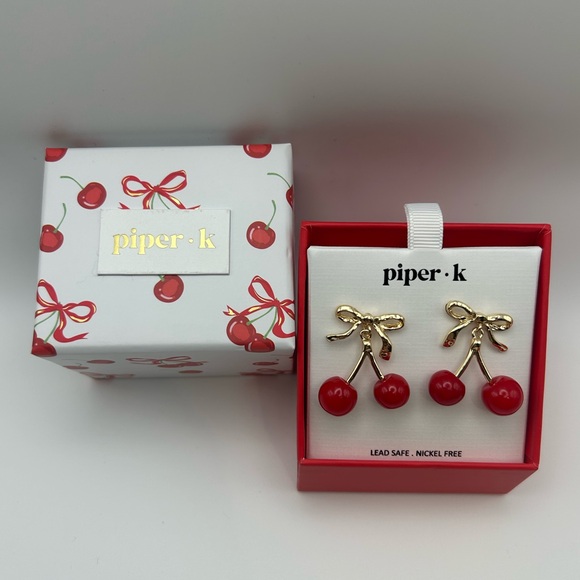 Piper K Jewelry - *New* Piper K Cherry and Gold Bow Earrings